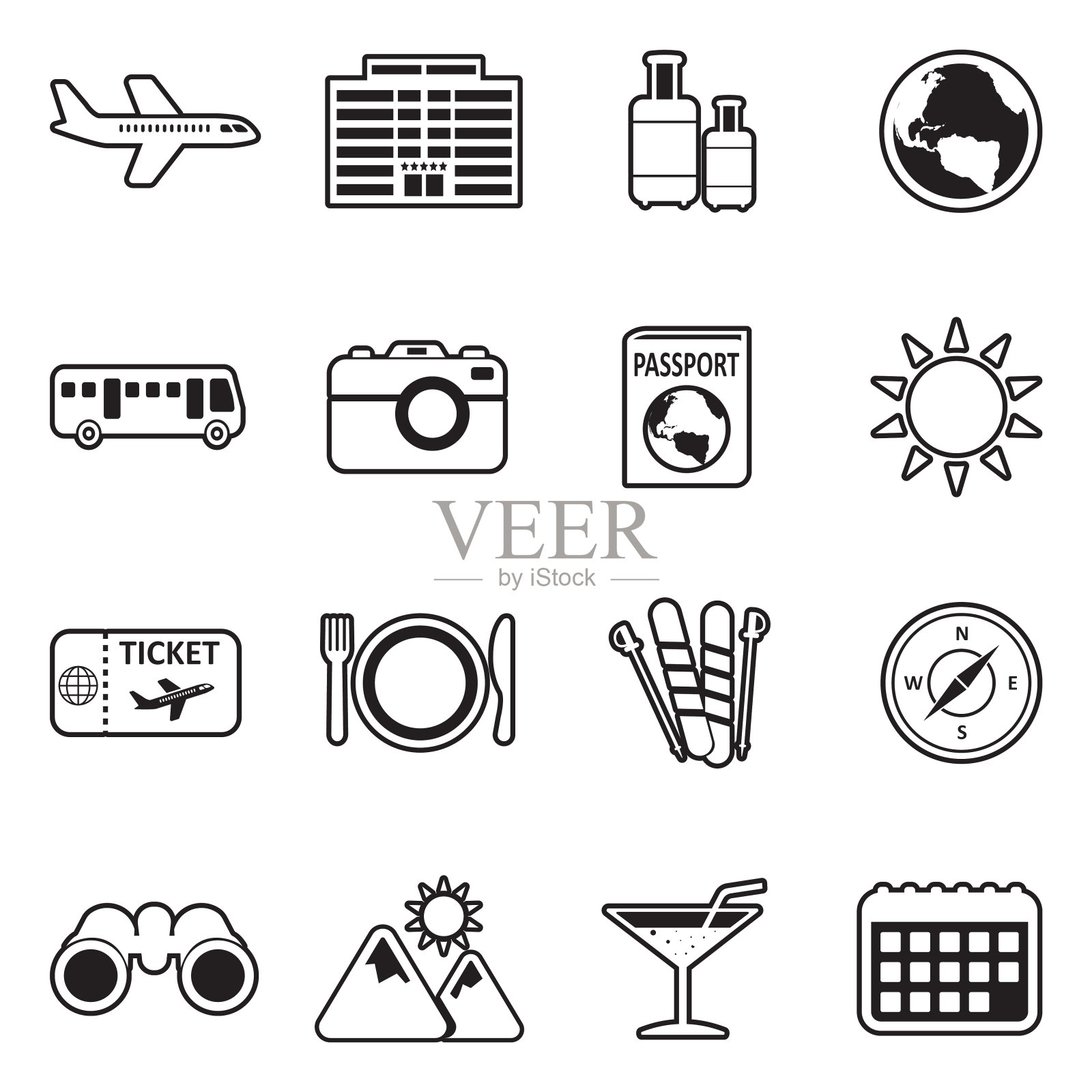 旅行图标。线条与填充设计。矢量插图。图标素材