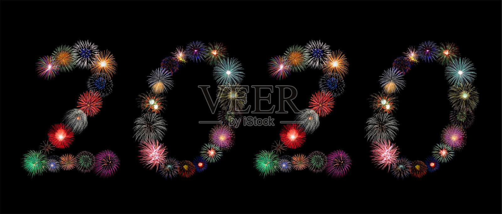 2020年的数字由阿拉伯数字的彩色烟花制成照片摄影图片