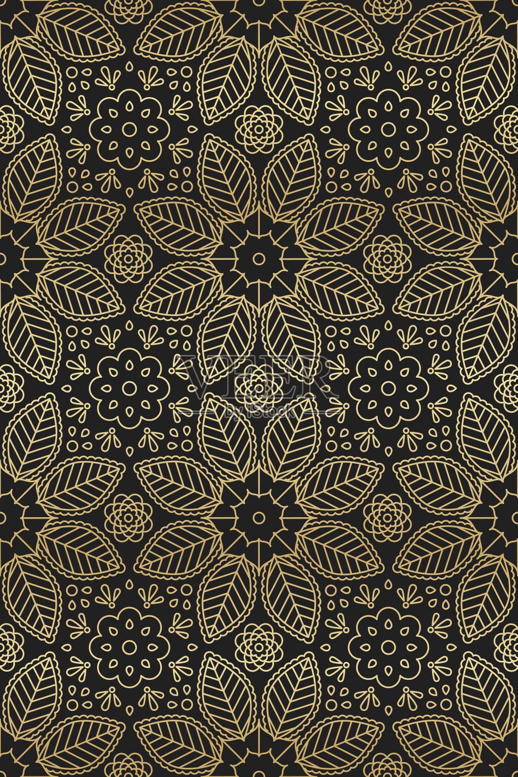 花卉和叶子无缝图案在东方的主题插画图片素材