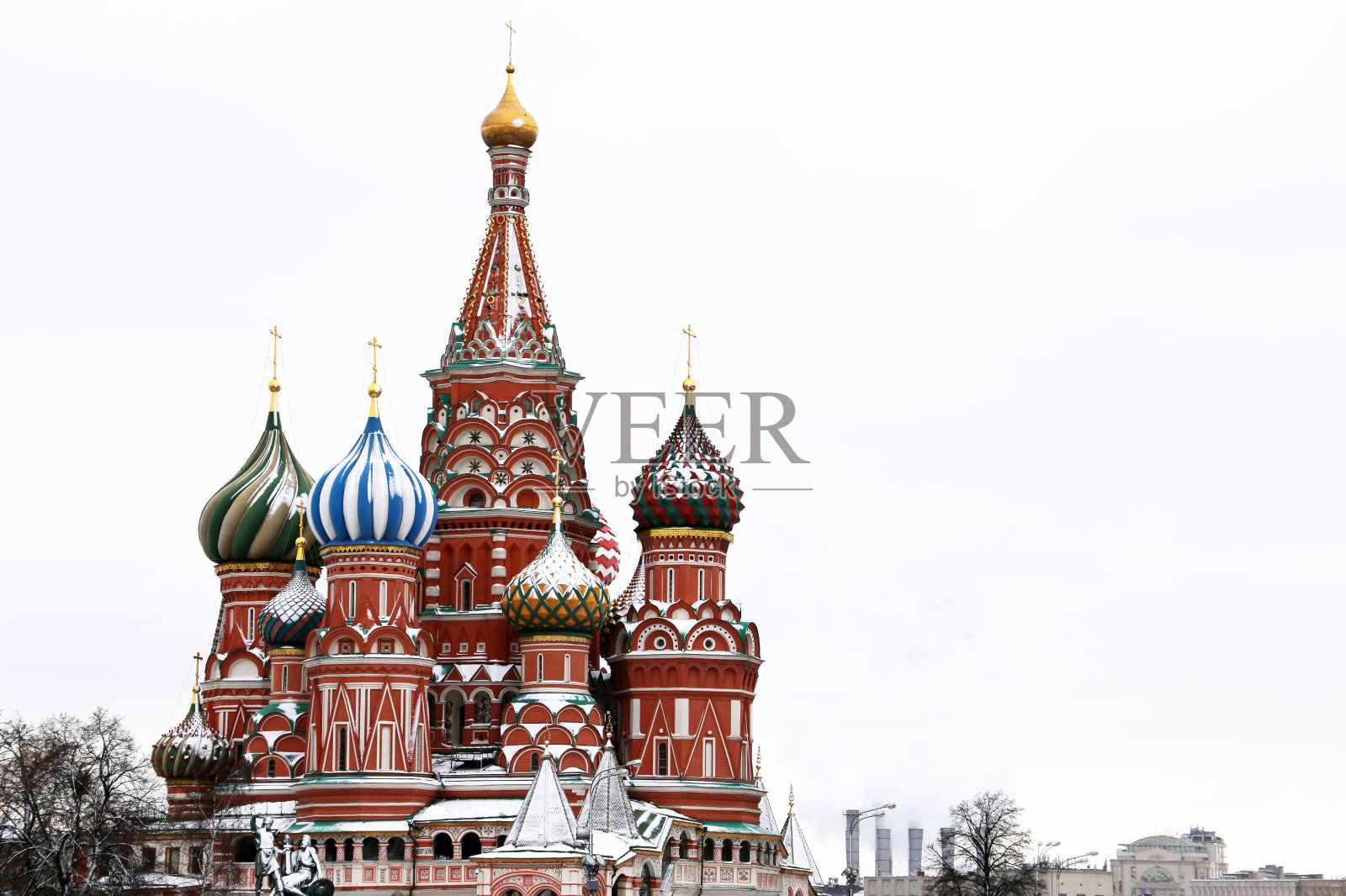 莫斯科的圣巴西尔大教堂被雪覆盖照片摄影图片