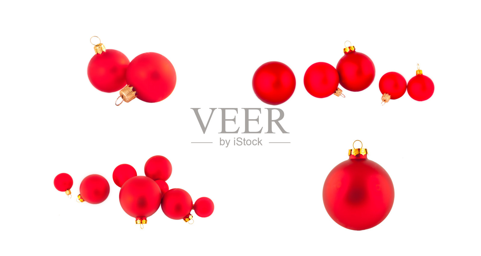 红色圣诞球设置孤立的白色背景照片摄影图片