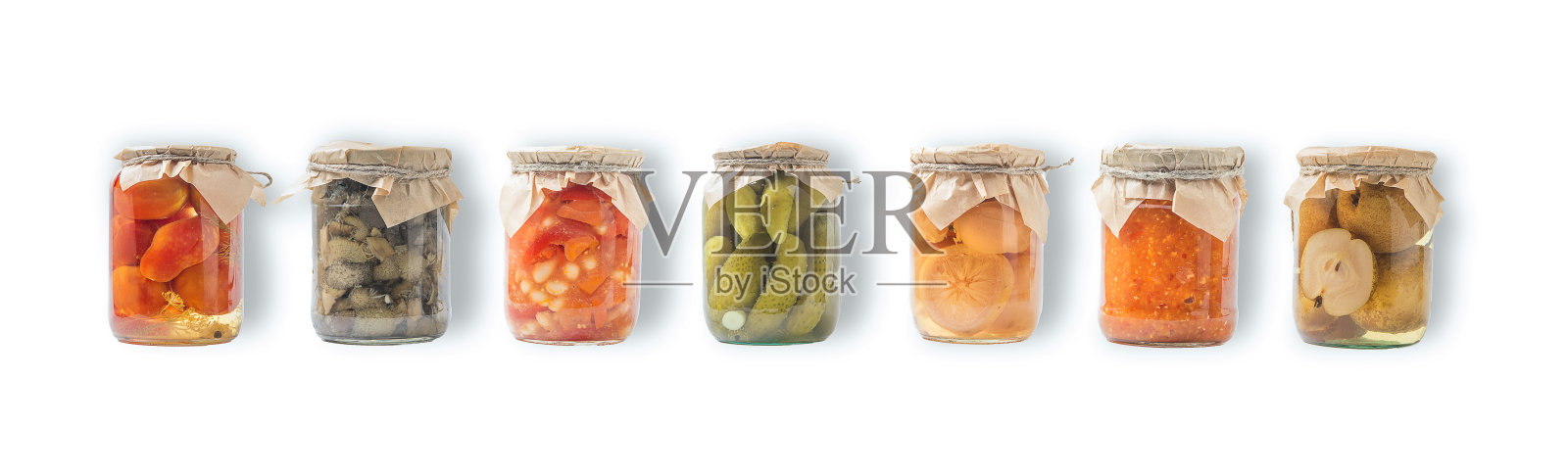 食品罐头和罐头蔬菜罐头在玻璃中储存照片摄影图片