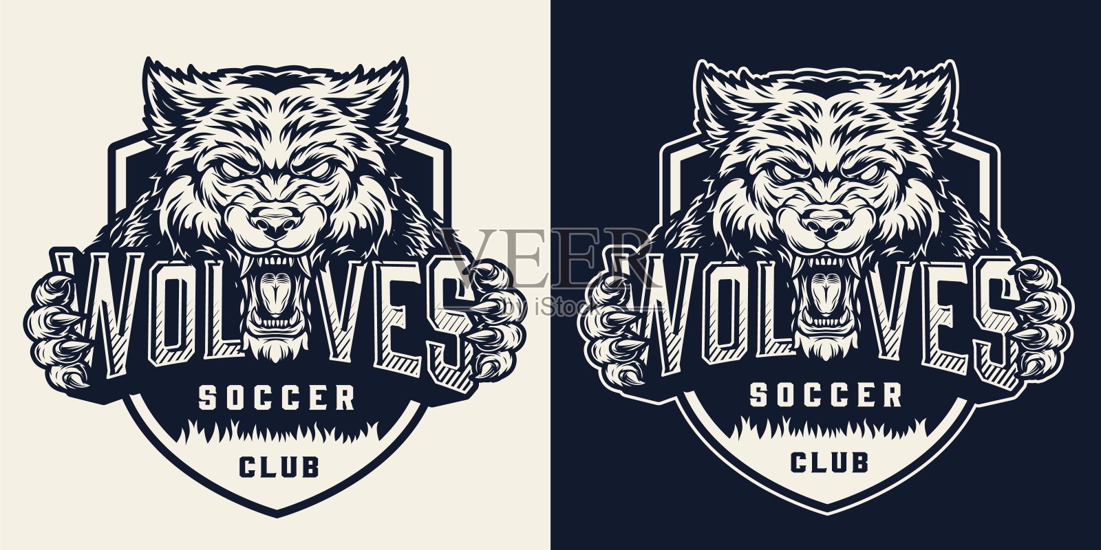 足球俱乐部复古单色标签插画图片素材