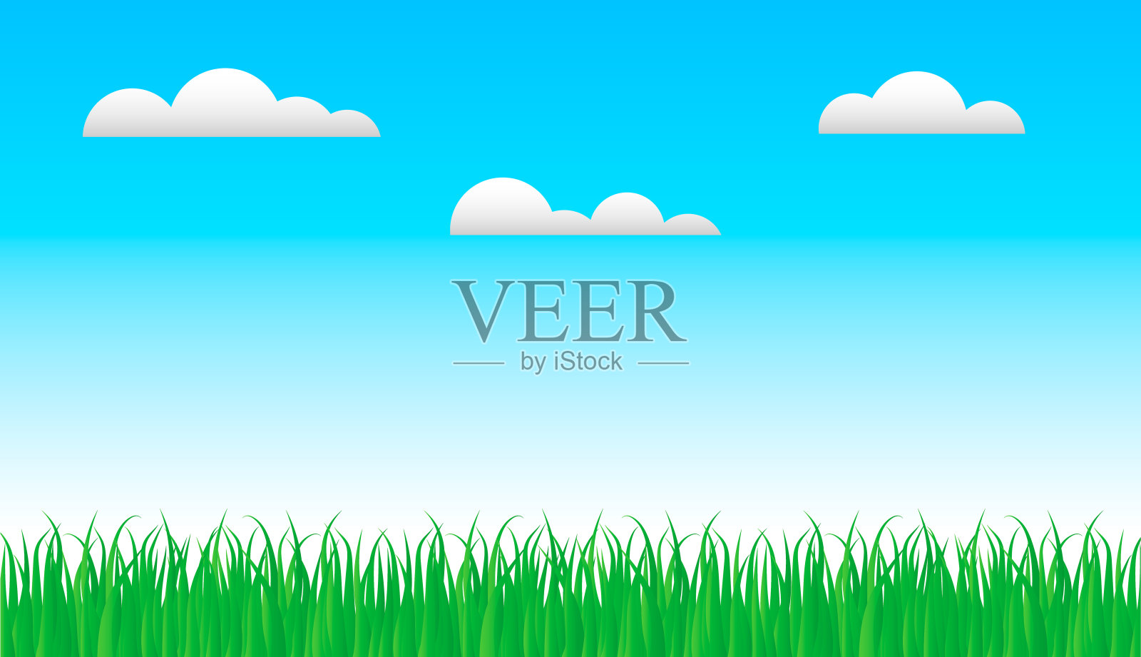 夏日田野景观——蓝天绿草。孤立的矢量图。云、草坪、绿色、生态、纹理、图案模板。插画图片素材