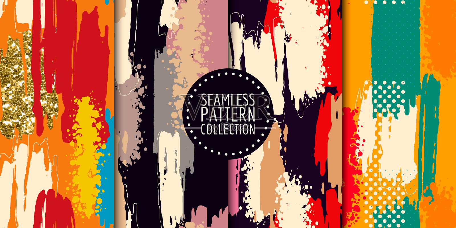 抽象图形无缝模式集合。矢量设计的纸张，织物，室内装饰和封面插画图片素材