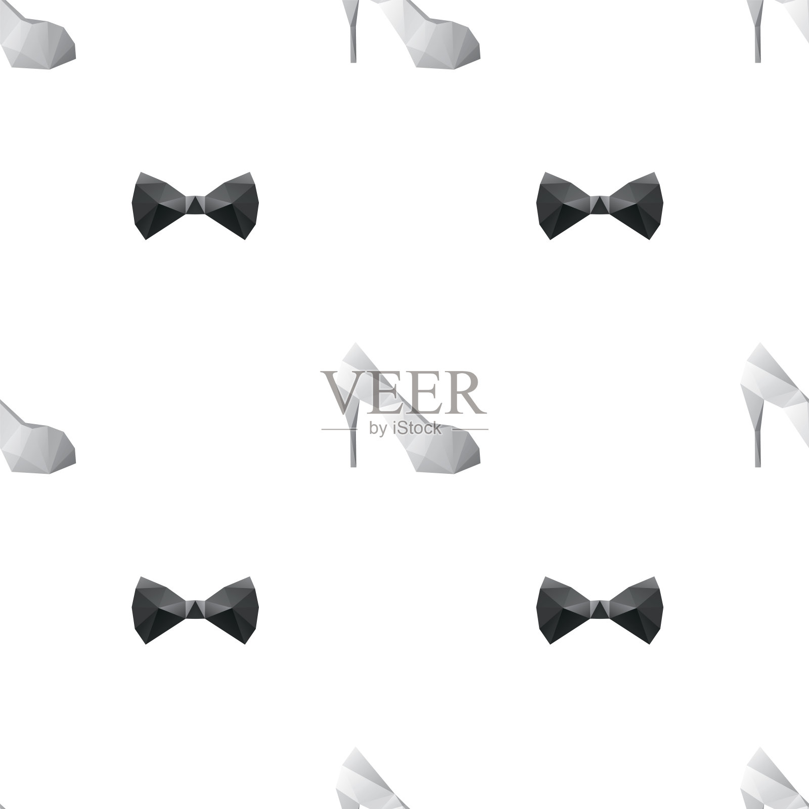 高跟鞋蝴蝶结领带三角形状无缝图案背景。包装纸模板。多边形的设计说明。插画图片素材