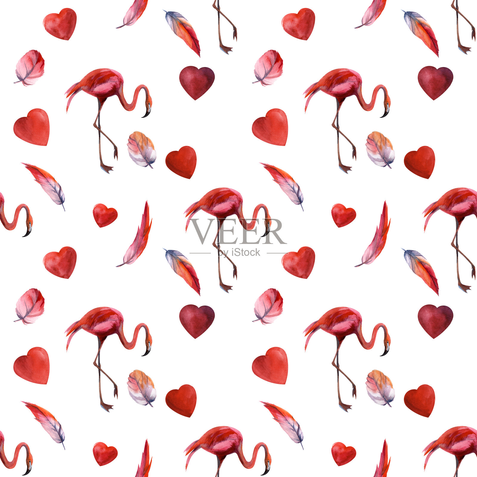 水彩无缝图案与火烈鸟手绘装饰背景。印刷纺织品，布料，墙纸，剪贴簿插画图片素材