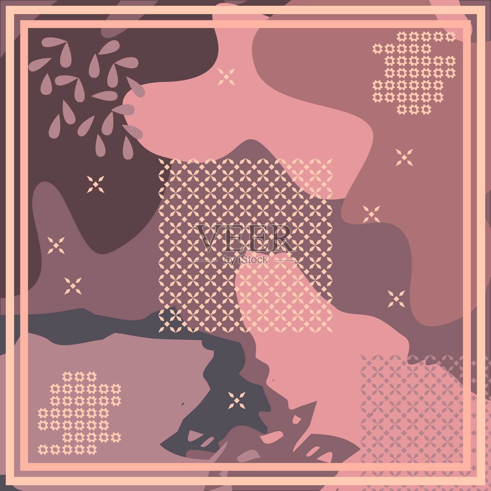 头巾图案图案设计与抽象的树叶设计插画图片素材