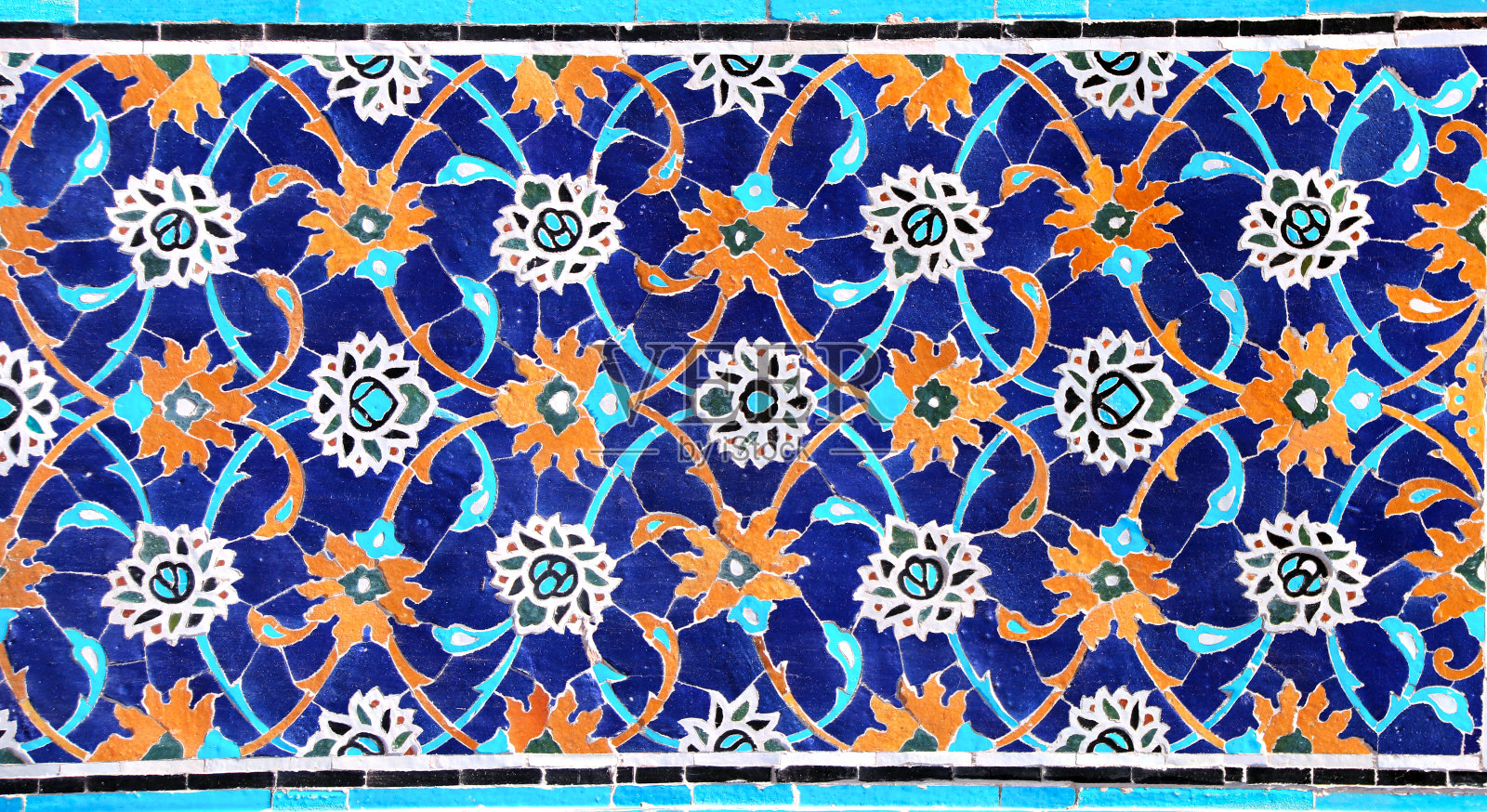伊朗传统波斯马赛克墙的细节照片摄影图片