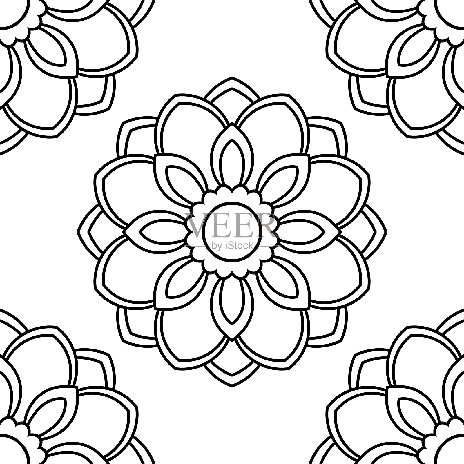 幻想无缝图案与装饰曼陀罗。抽象的圆形涂鸦花背景。花圆的几何。矢量插图。插画图片素材