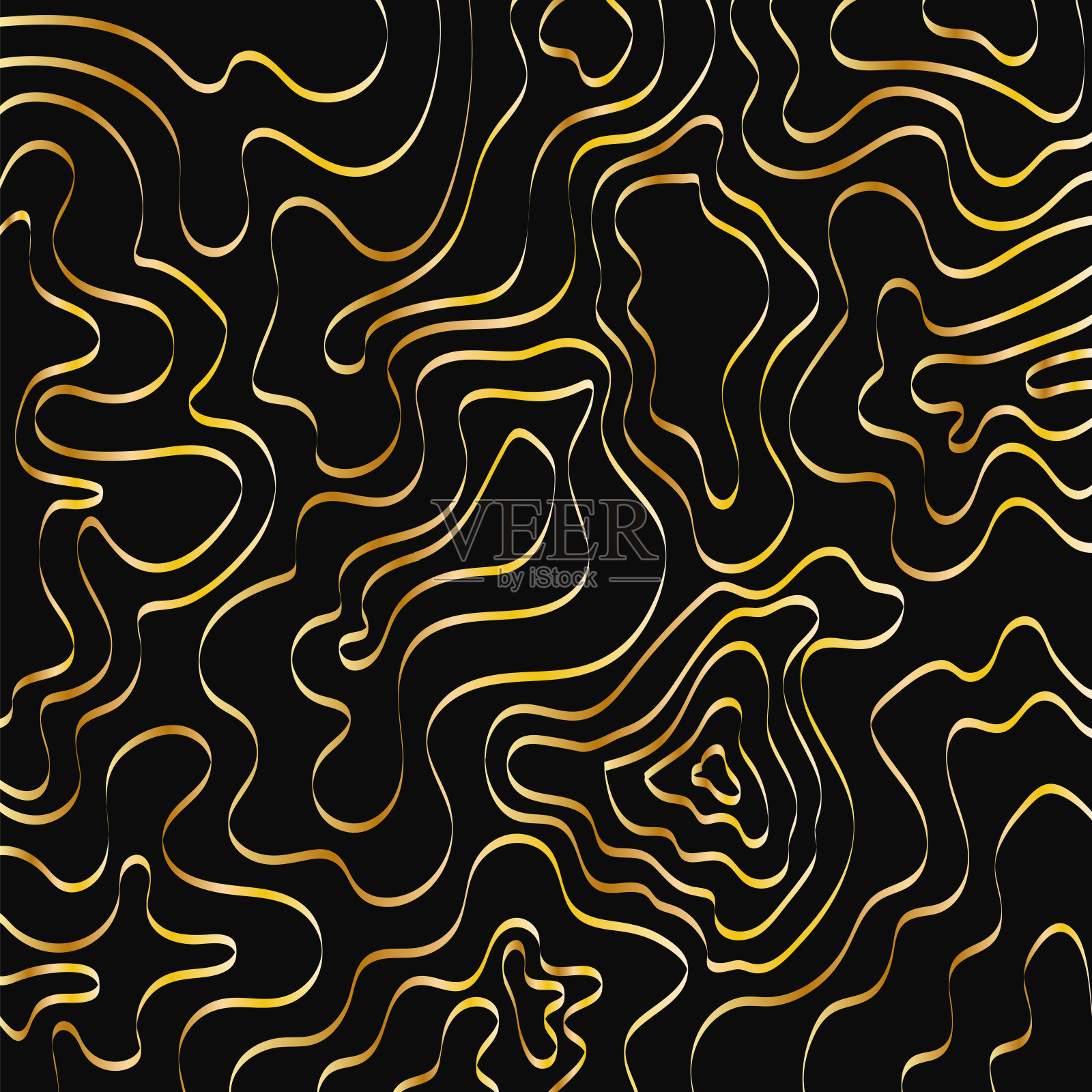 液体金色线性抽象背景上的黑色，设计流体墙纸插画图片素材