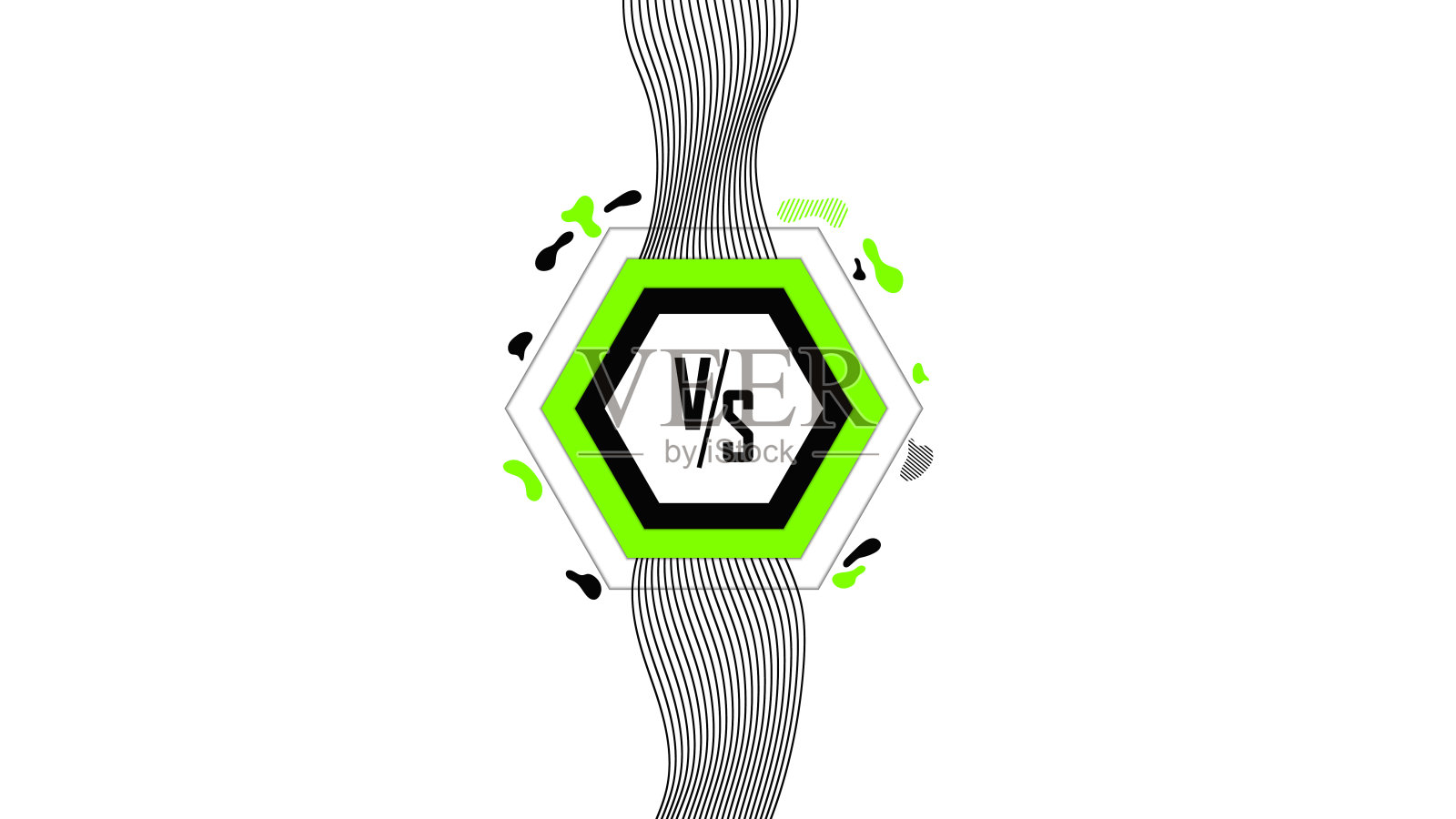 VS屏幕与时尚的几何平面形状，现代的绿色和黑色的颜色插画图片素材