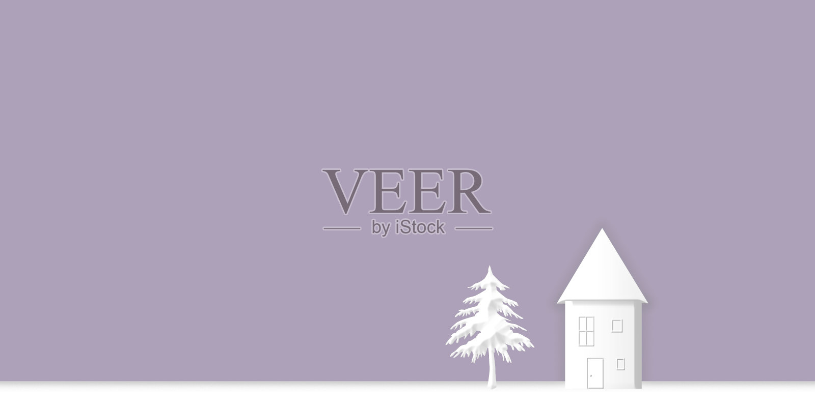 冬天的房子和树简单的背景。插画图片素材