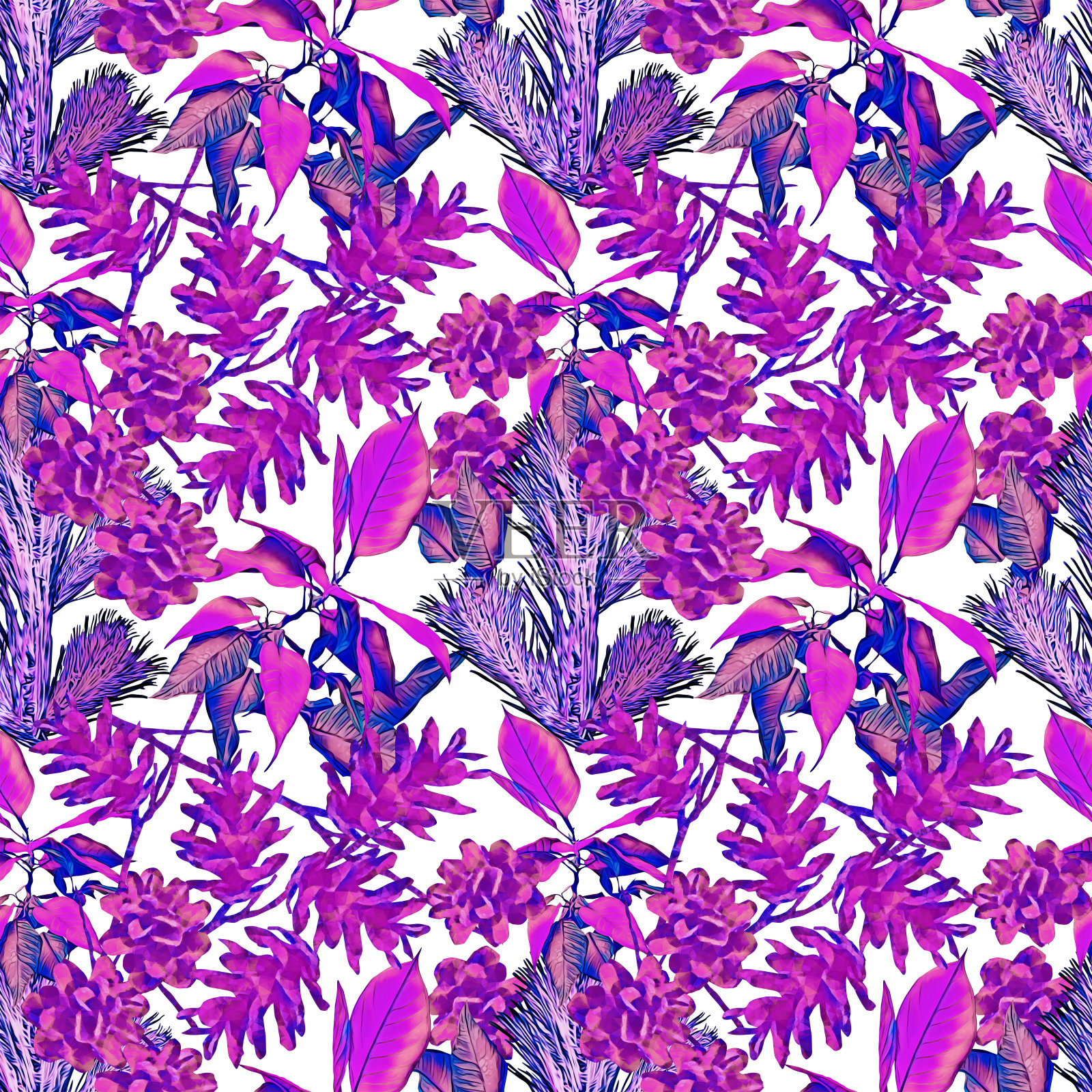 圆球有一品红和冷杉，无缝图案。插画图片素材