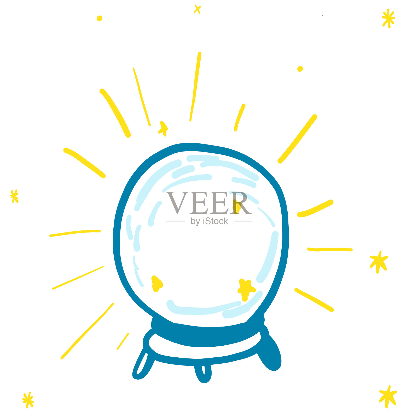 黄色和蓝色水晶球手绘风格的涂鸦插画图片素材