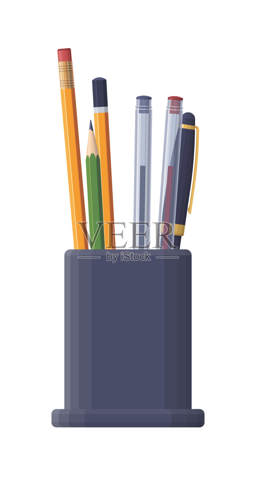 钢笔铅笔站。矢量平面孤立文具集插画图片素材