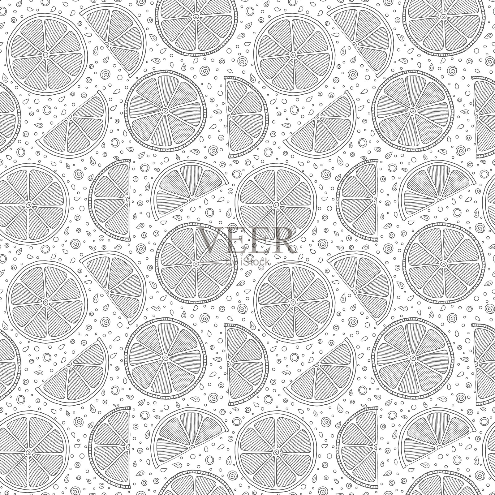 有趣的黑白卡通无缝图案的酸橙水果。插画图片素材