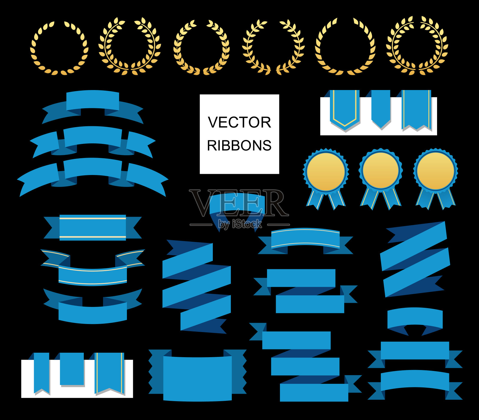 矢量装饰设计元素收集-丝带，框架，贴纸，标签。礼品及配件插图。圣诞贴纸和装饰品。标签，徽章和边框收集。插画图片素材