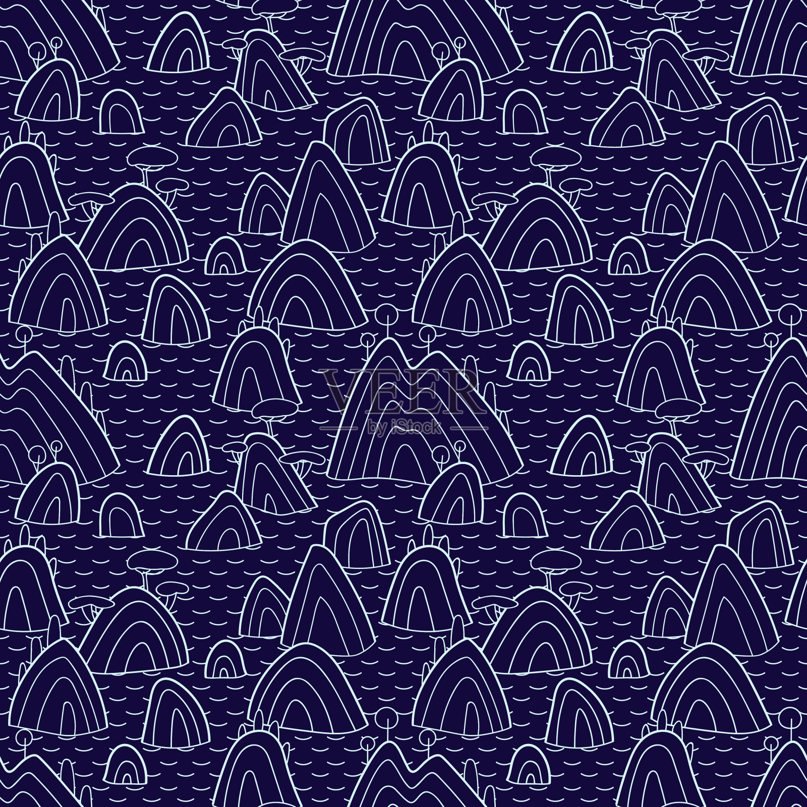 景观格局。矢量无缝模式与山，树木，田野和山峰。背景插图与风景。插画图片素材