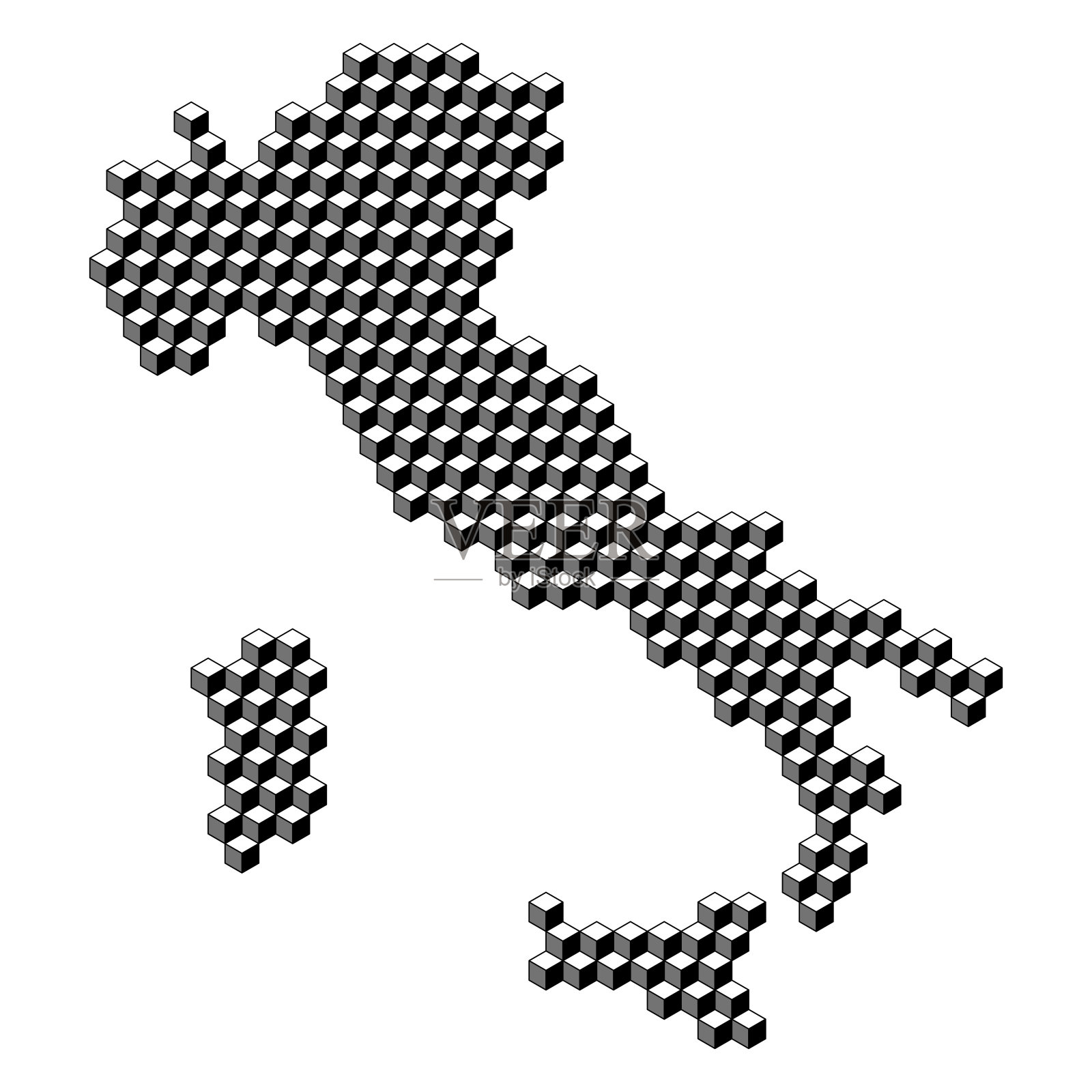 意大利地图由三维黑色立方体等距抽象概念、正方形图案、角形几何形状组成。矢量插图。插画图片素材