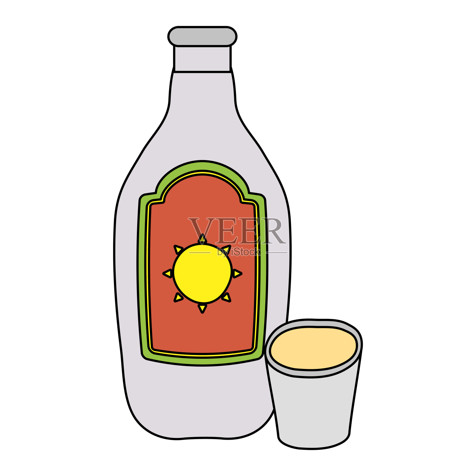 墨西哥龙舌兰酒瓶和杯子插画图片素材