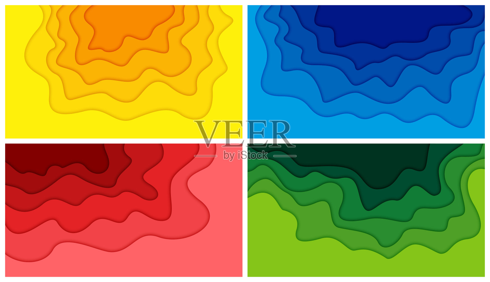 一套3D抽象背景和剪纸形状，矢量插图插画图片素材