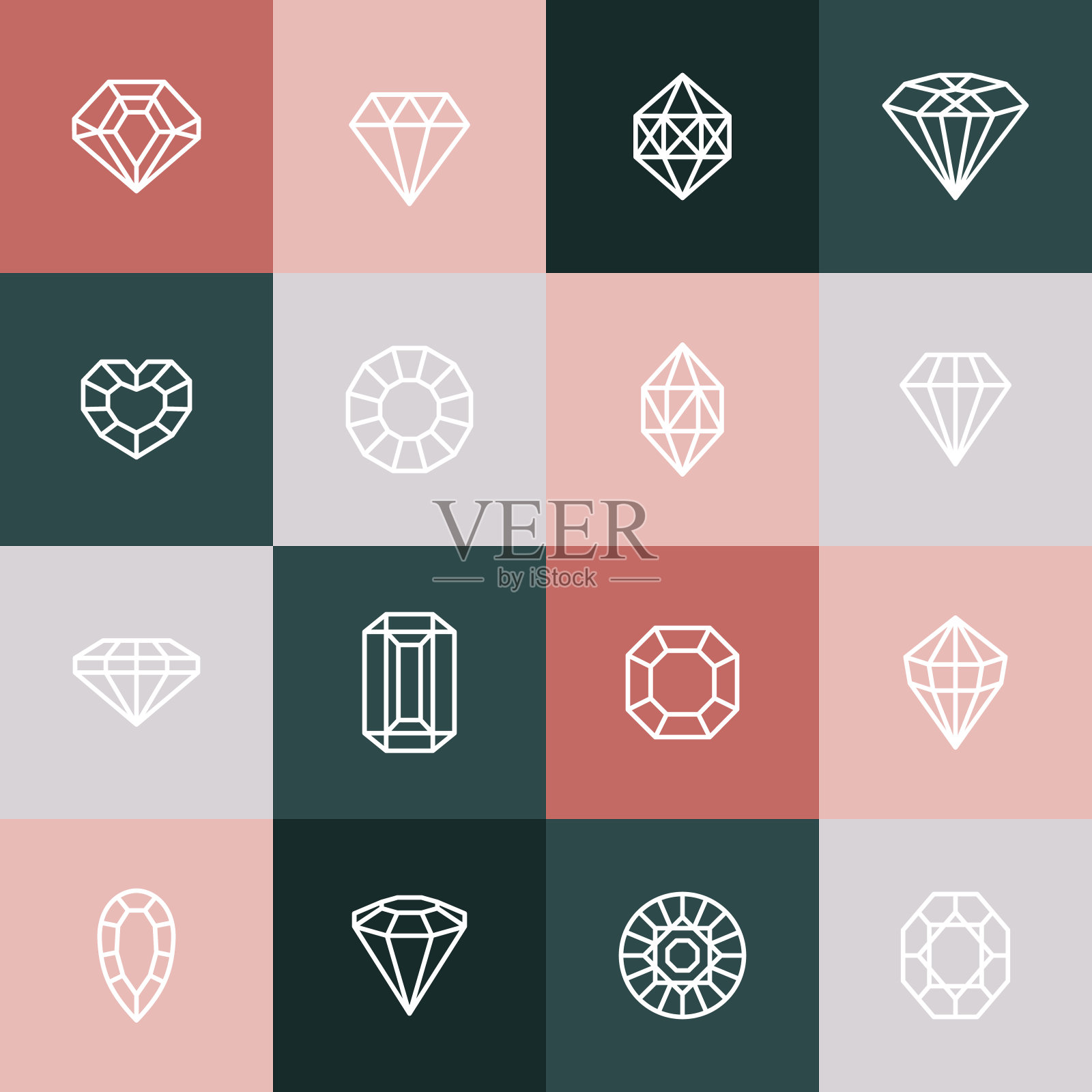 钻石和宝石系列图标集。矢量水晶和宝石线性标志设计元素。豪华和高端符号插画图片素材