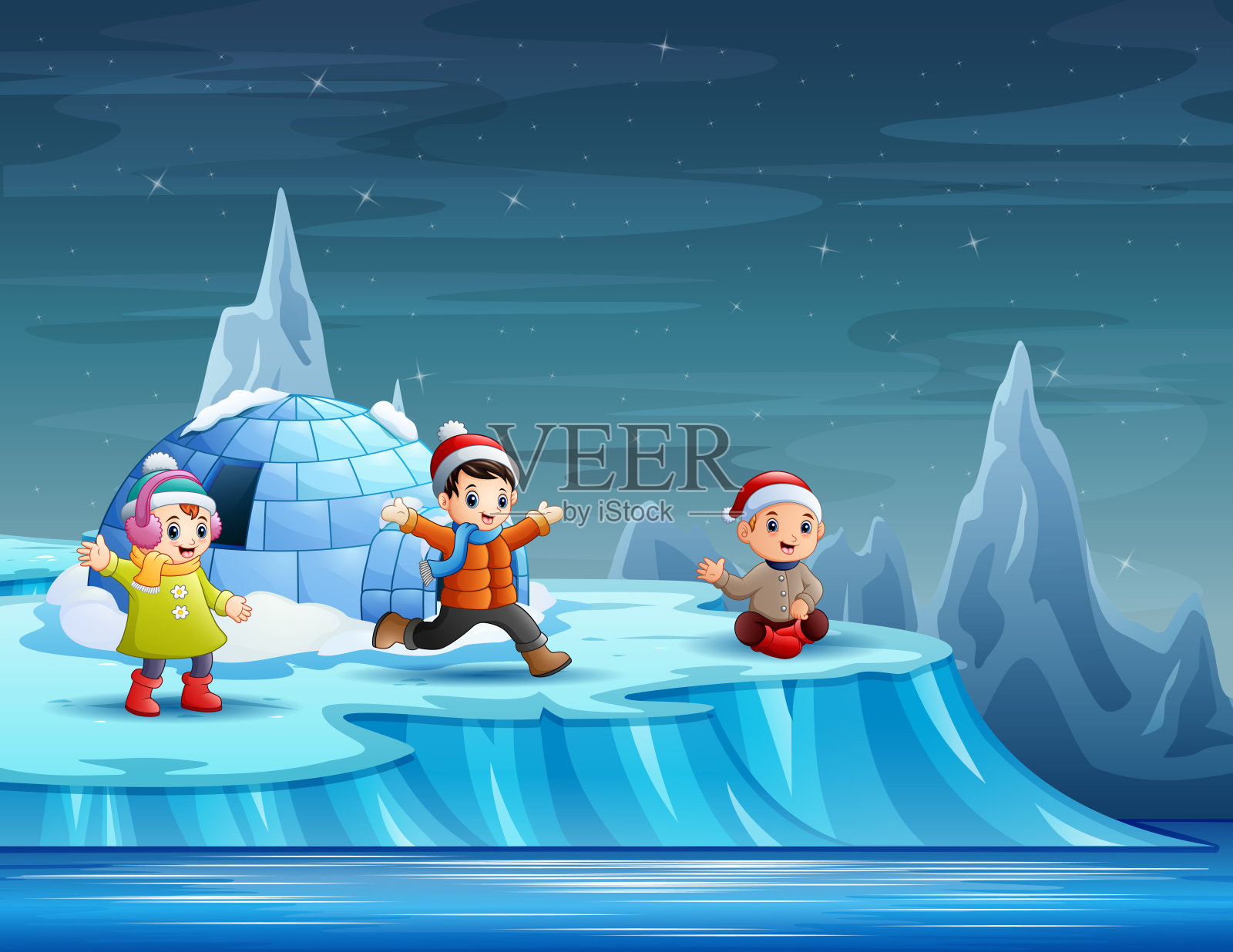 孩子们玩冰屋插图插画图片素材