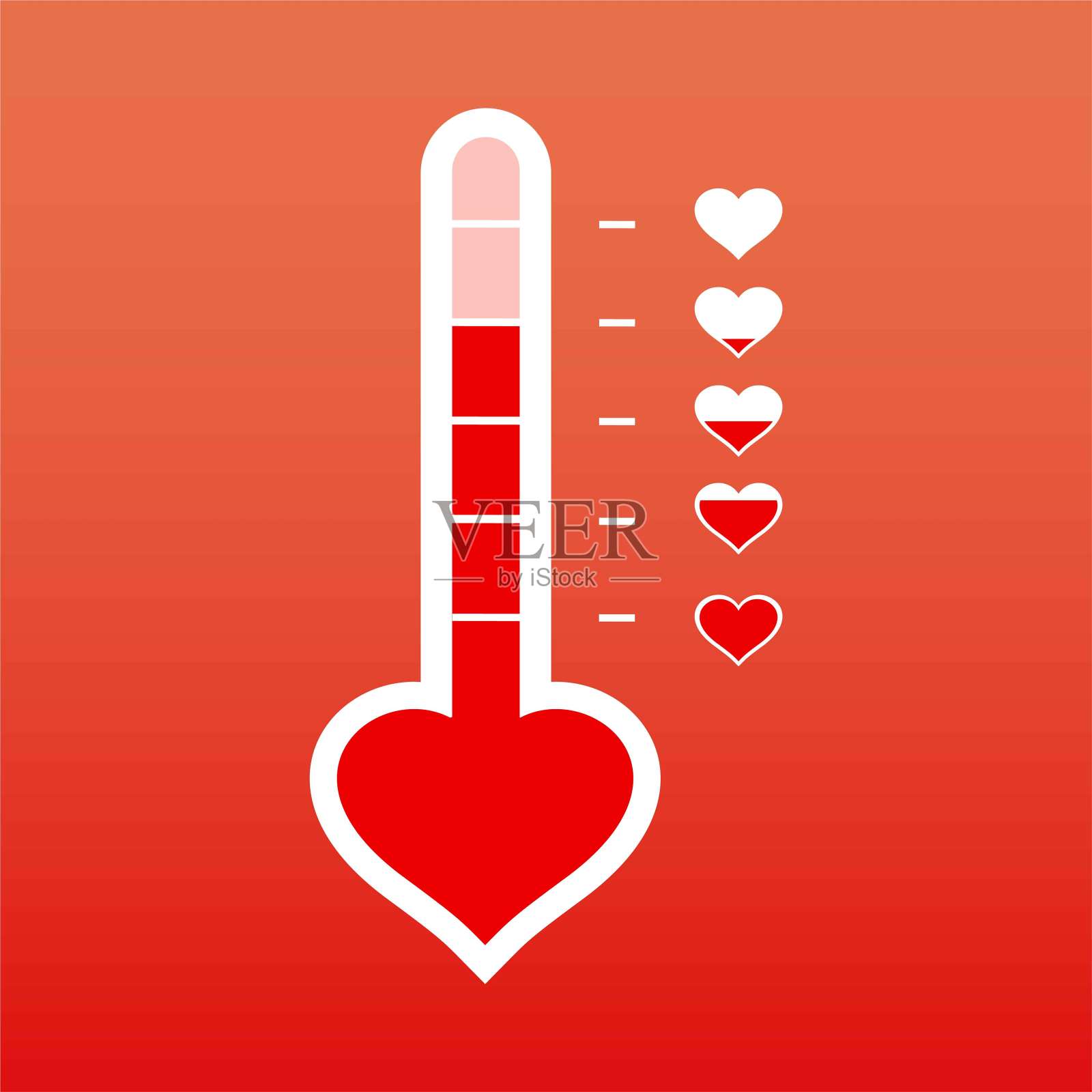 爱情温度计。情人节卡片元素在简单的平面风格。矢量插图。插画图片素材