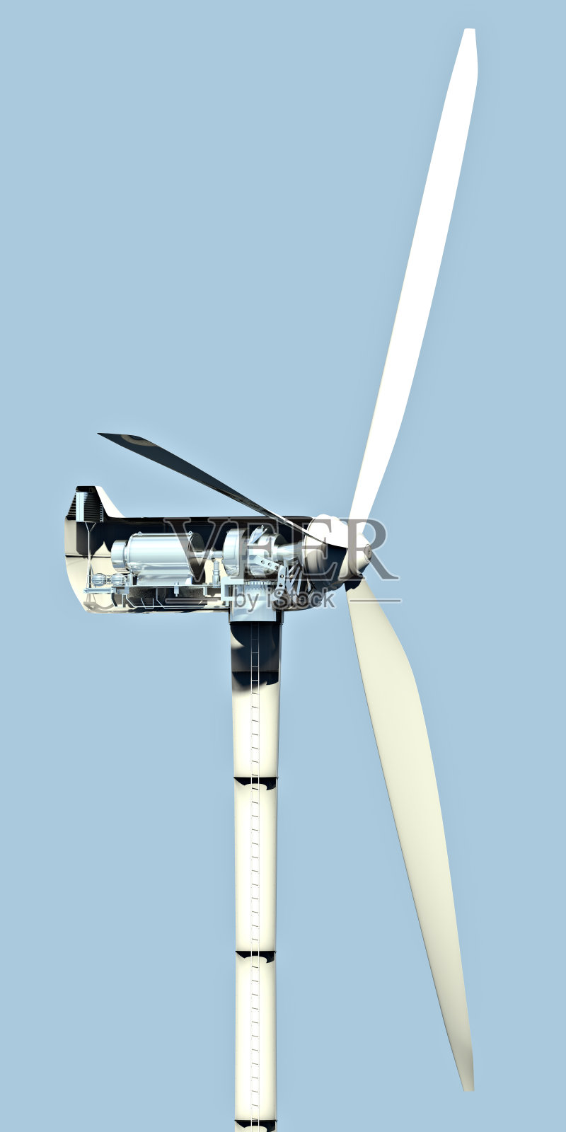 风力发电机，它是如何工作的，截面，侧视图。气候变化和清洁能源照片摄影图片