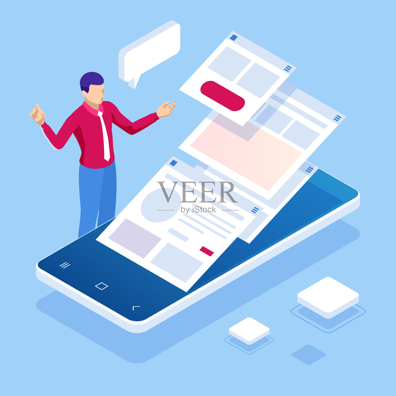 等距概念商务电子文档、商务报告、商务文档、工作、管理。电子邮件营销，网络广告概念。数据存储。插画图片素材