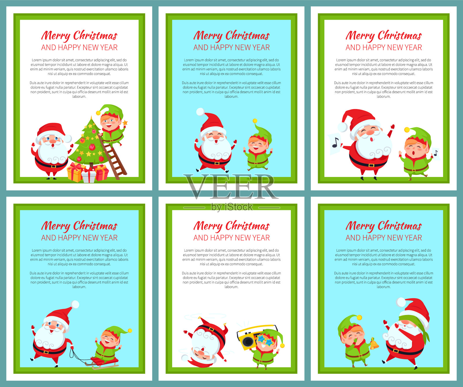 六个圣诞新年快乐banner插画图片素材