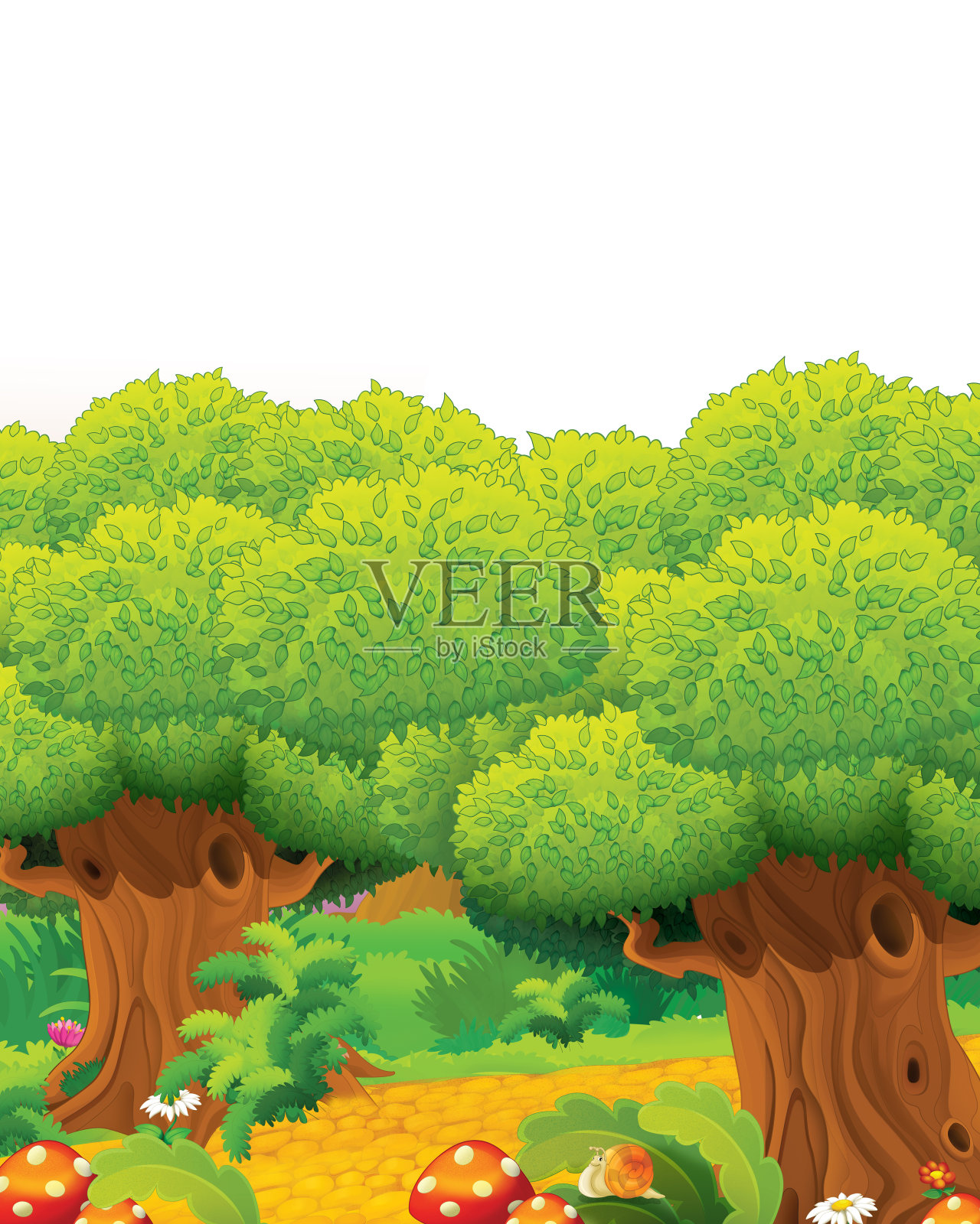 卡通场景与兔子在农场有乐趣的白色背景插画图片素材