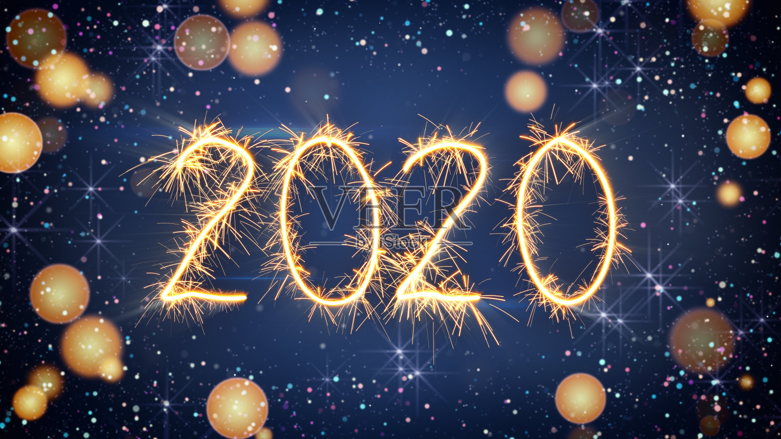 发光文字2020年新年祝福照片摄影图片