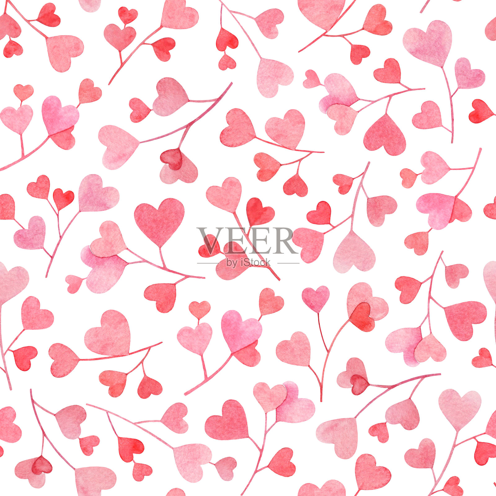 无缝模式与粉红色的心在白色的背景插画图片素材