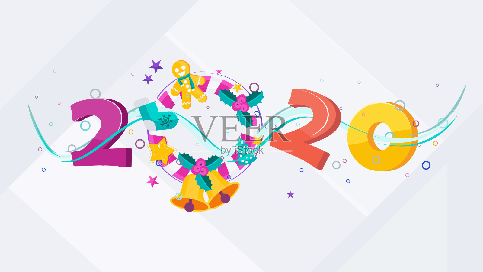 2020标志文字设计。圣诞花环插画图片素材