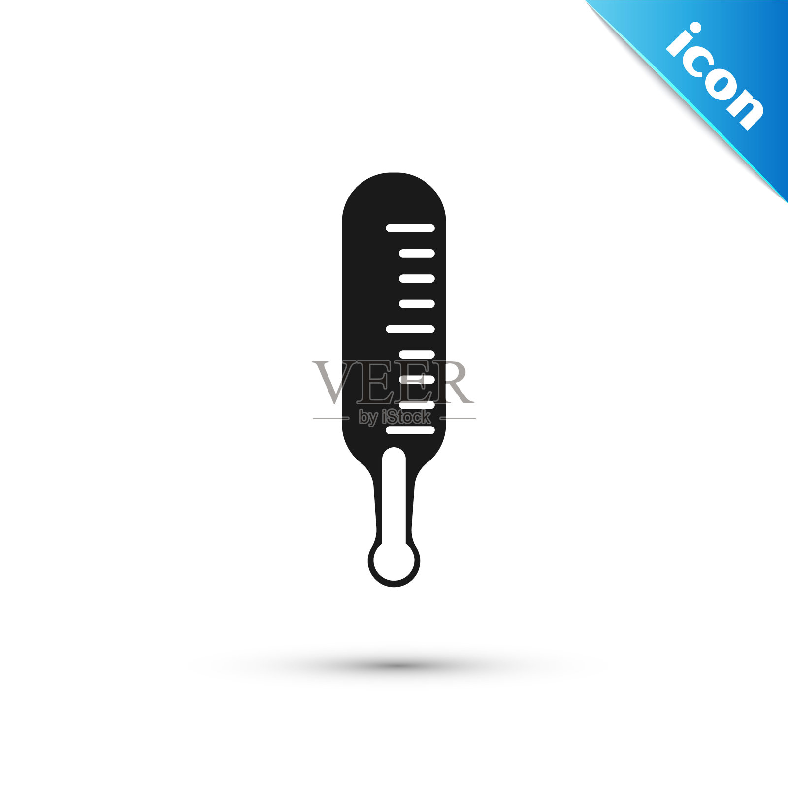 黑色气象学温度计测量图标孤立在白色背景。显示冷热天气的温度计设备。矢量图插画图片素材