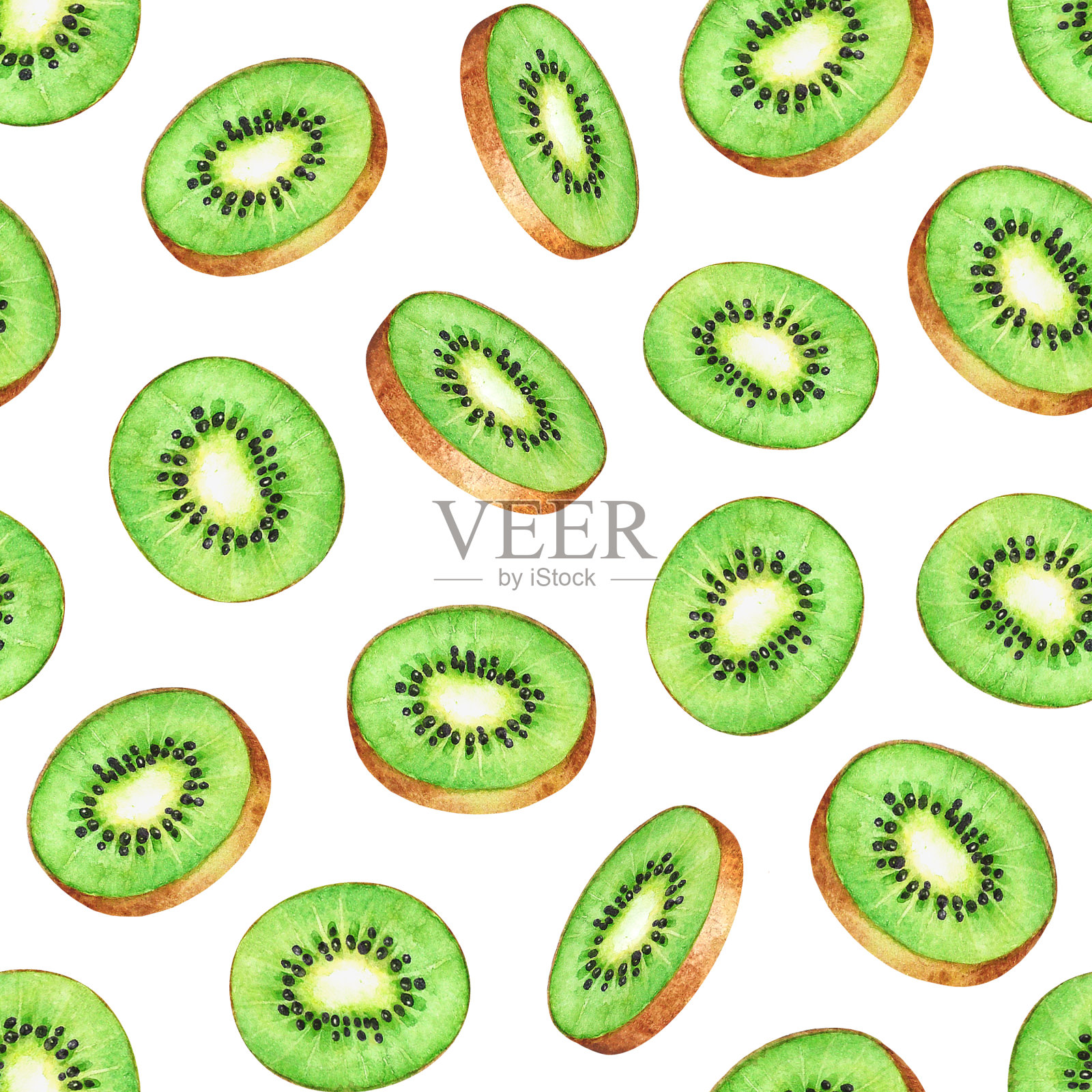 无缝图案猕猴桃切片插画图片素材