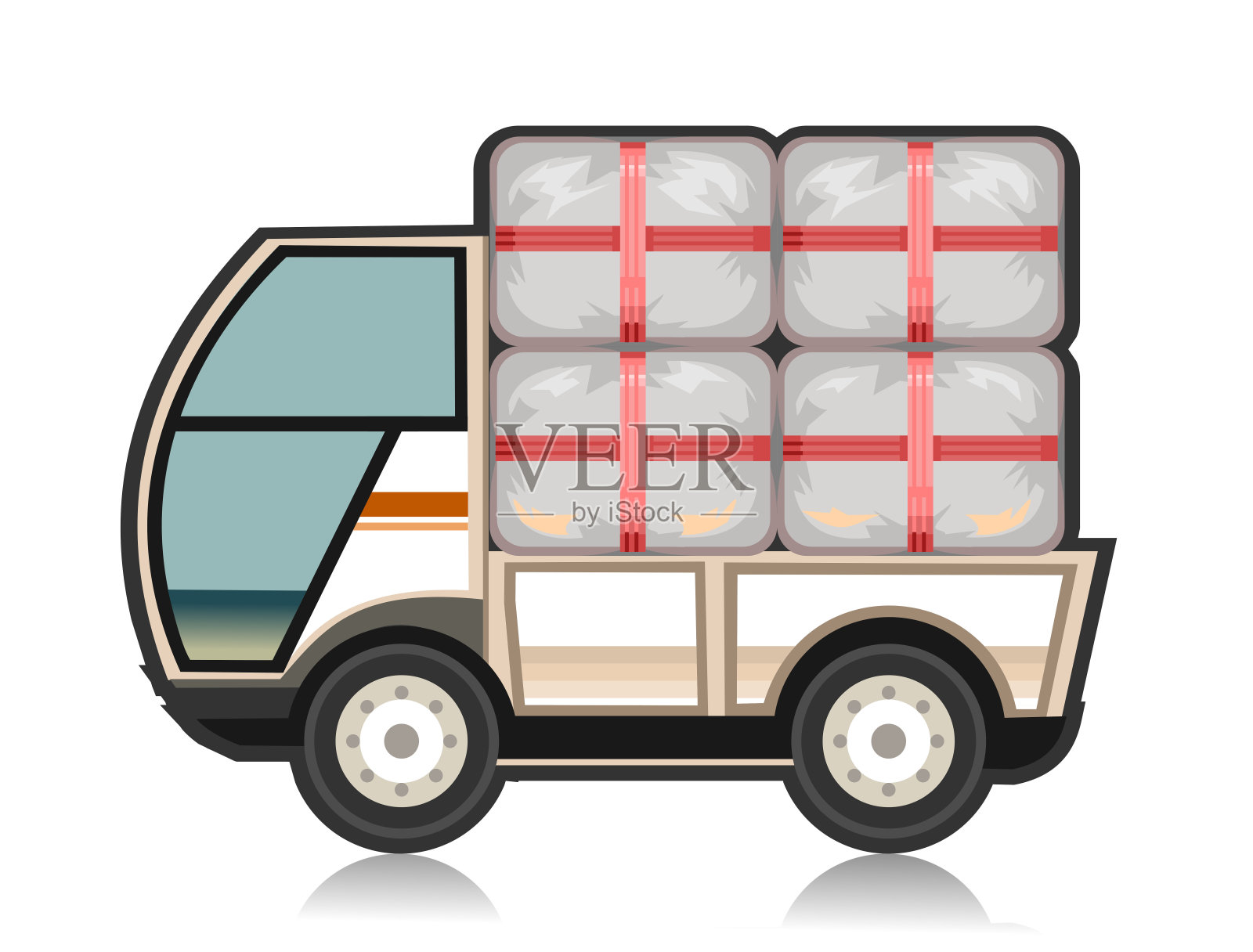 小车卡车。向量。平的。货服务。卡通。调度机器装运。汽车货运。交付货物。运输货物的小卡车。物流提单。卡车的重量,负担。插画图片素材