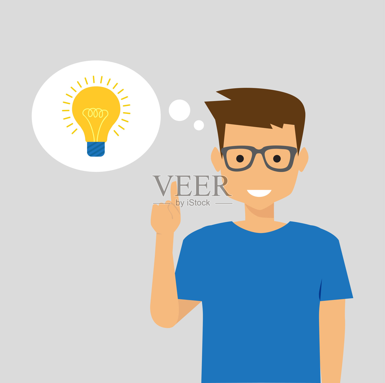 男人用食指向上指，语音气泡中有灯泡。创意概念矢量图插画图片素材