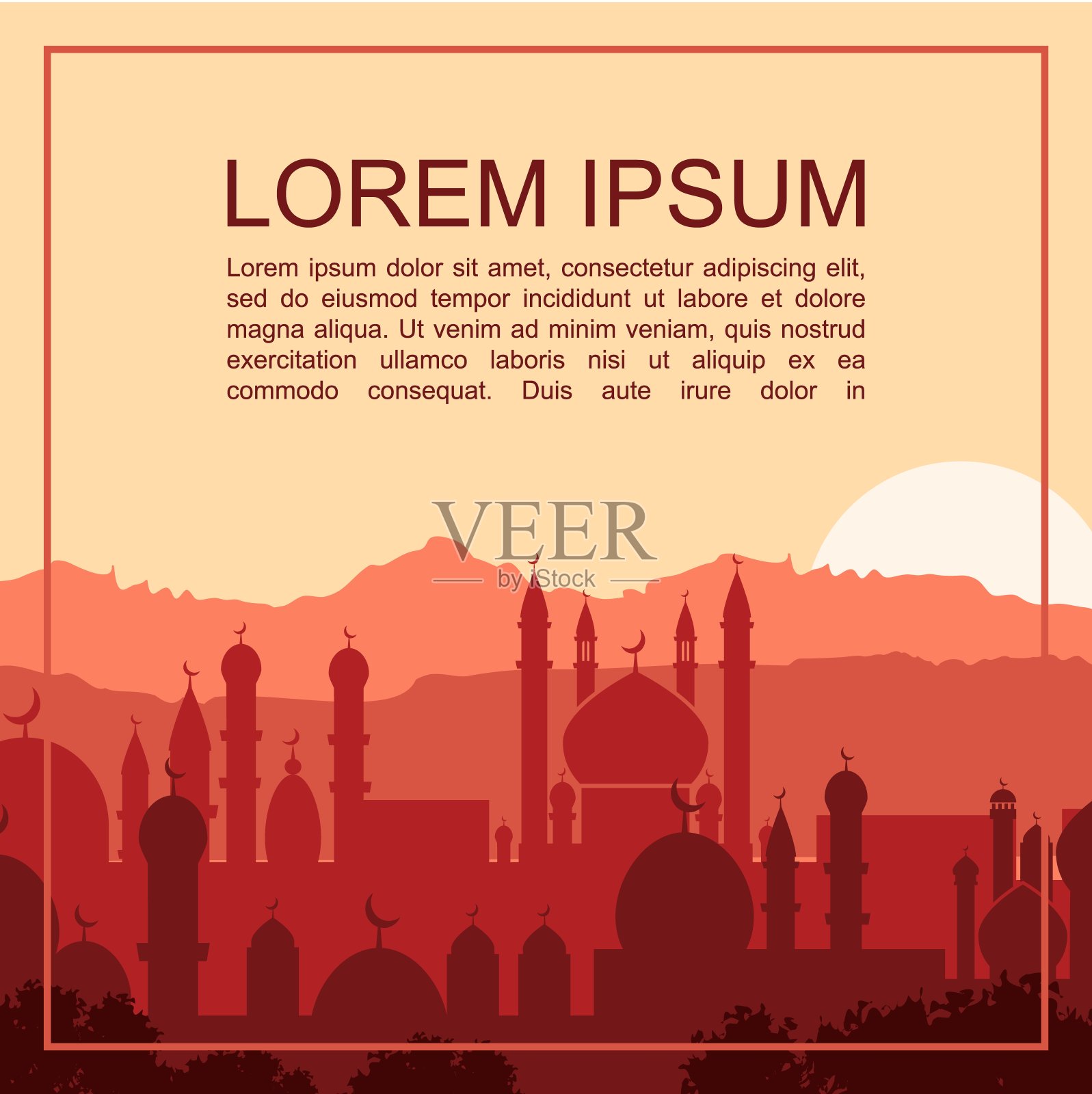 平穆斯林城市剪影模板设计模板素材