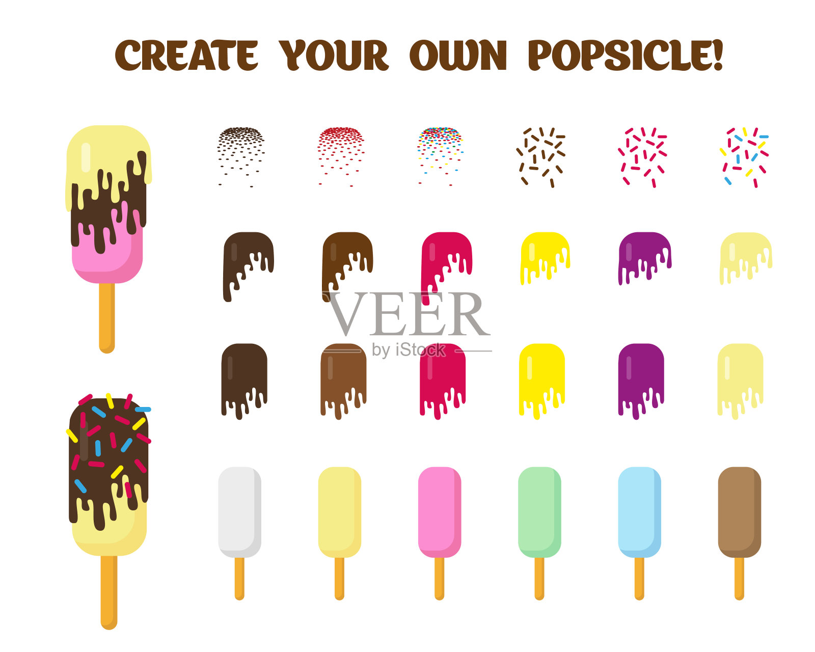 一套冰淇淋元素创造自己的冰棒。白色背景上的矢量冰淇淋构造器。插画图片素材