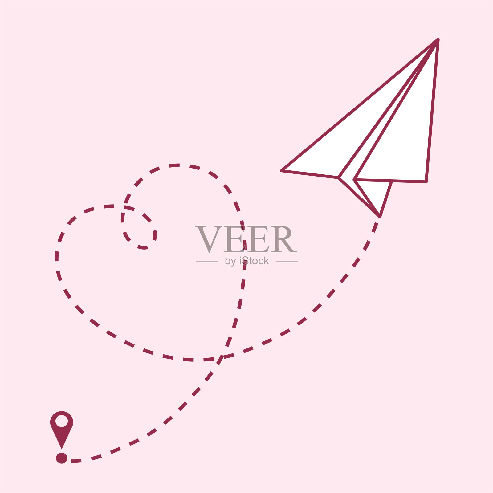 纸飞机图标与泰丝一样的心符号为爱旅行设计贺卡在粉红色的背景，股票矢量插图插画图片素材