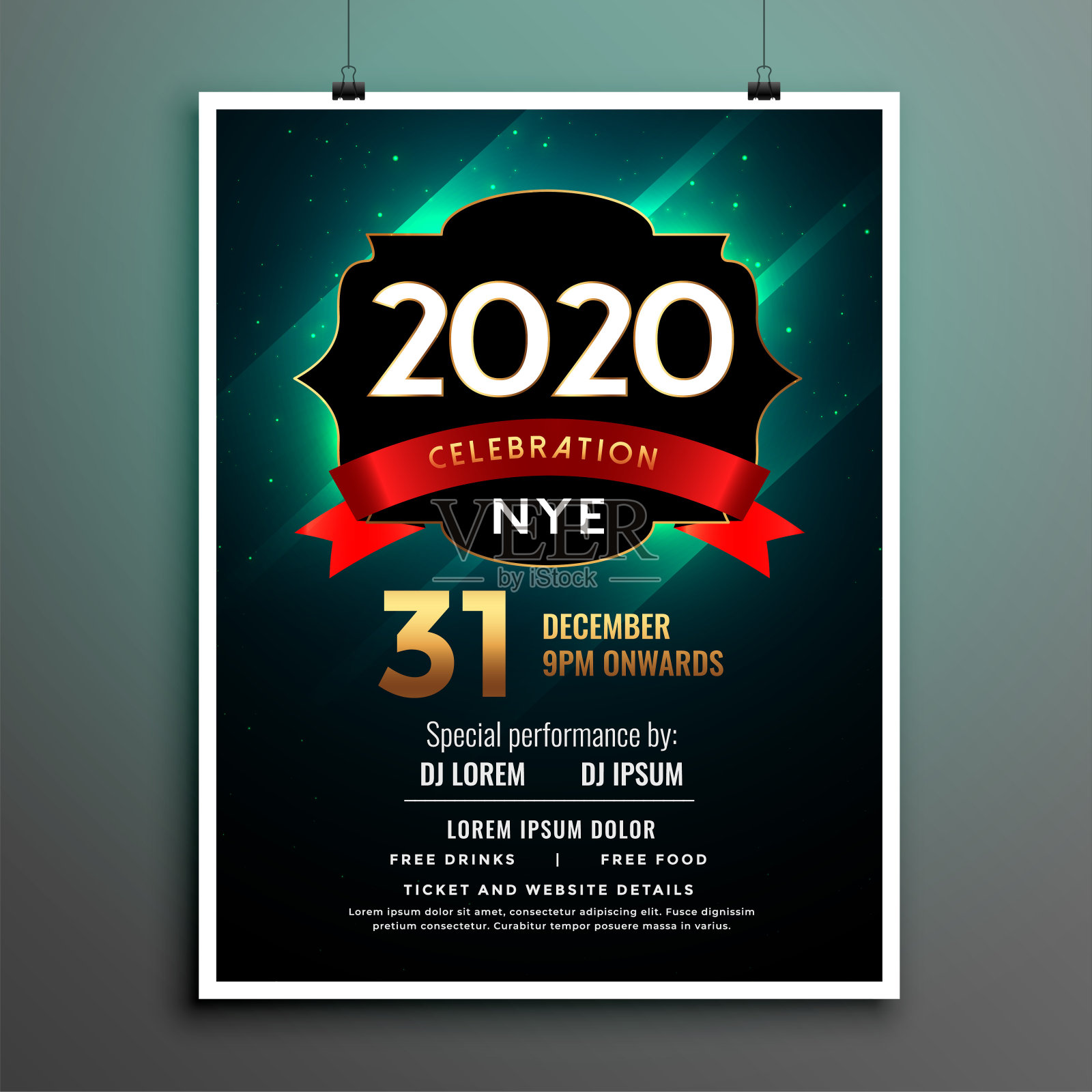 优雅的新年派对传单海报模板设计设计模板素材