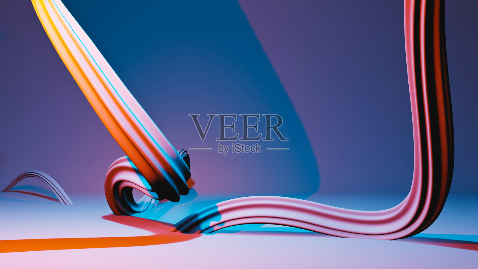 抽象彩色液体，在蓝色和紫色的背景上笔画线条照片摄影图片