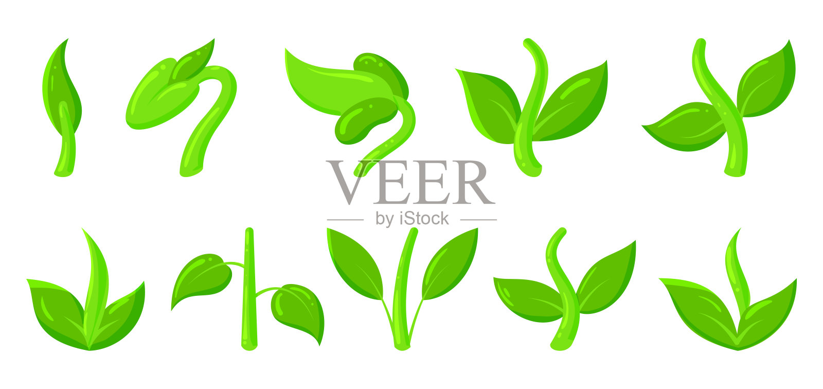 春天绿草芽植物卡通图标集插画图片素材