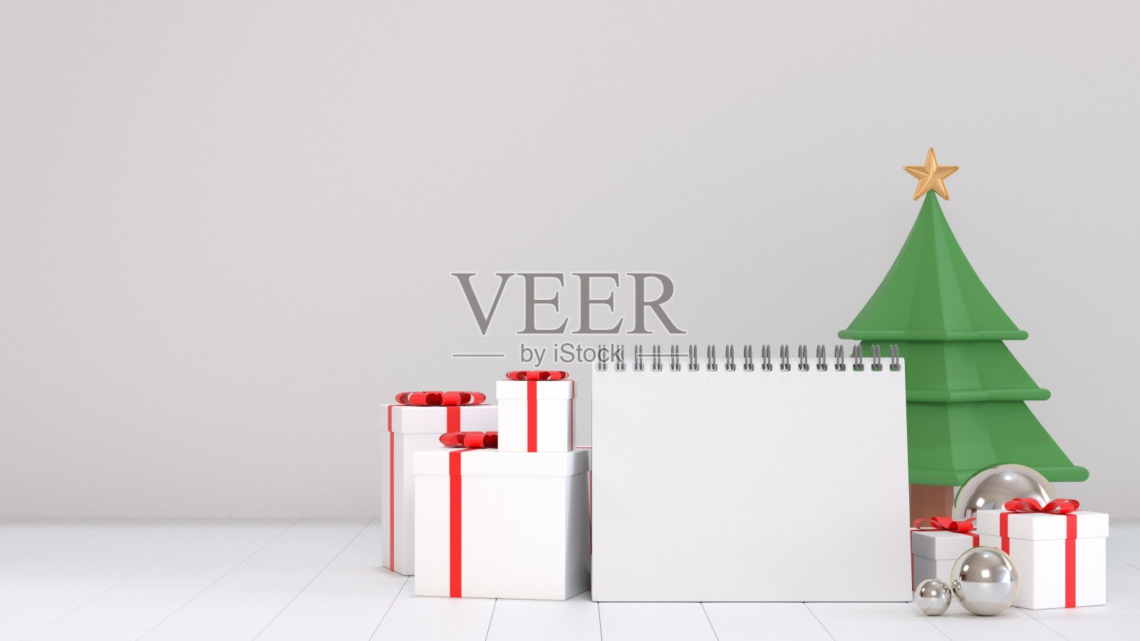 3d渲染图像的空白日历纸明年的目标装饰与圣诞装饰场景。照片摄影图片