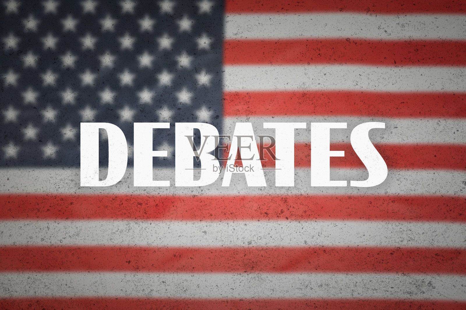 模糊的美国国旗上出现了“辩论”字样。插画图片素材