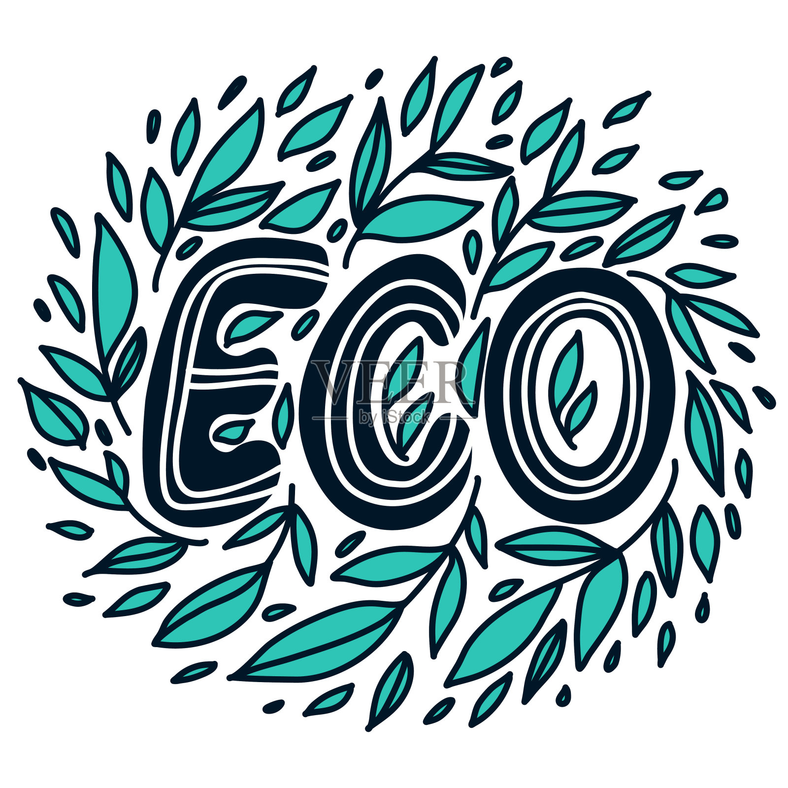 绿色叶子的圆形框架插画图片素材