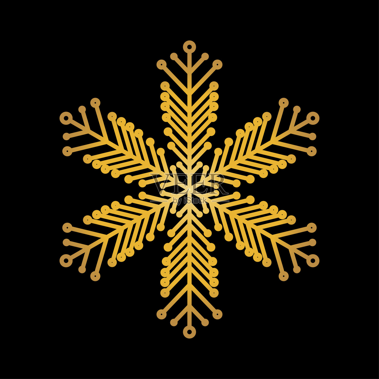 金色雪花孤立在黑色背景上。平雪图标剪影。新年的主题。矢量图插画图片素材